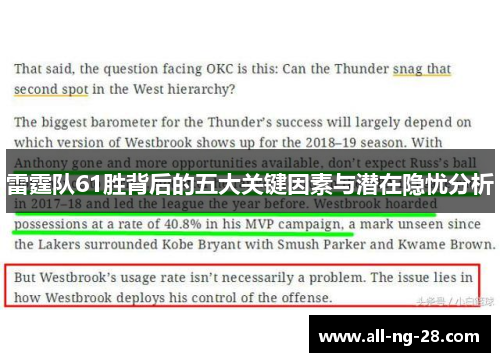 雷霆队61胜背后的五大关键因素与潜在隐忧分析 雷霆队61胜背后的五大关键因素与潜在隐忧分析