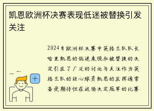 凯恩欧洲杯决赛表现低迷被替换引发关注